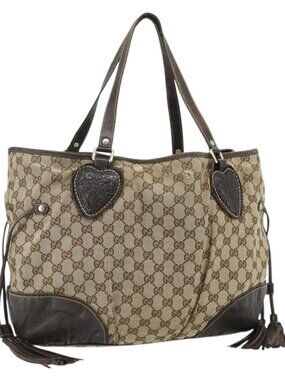 GUCCI GG Canvas Histeria Tote Bag Beige Gold 211954 Auth 175958